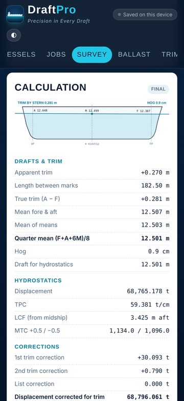 Draft survey calculation