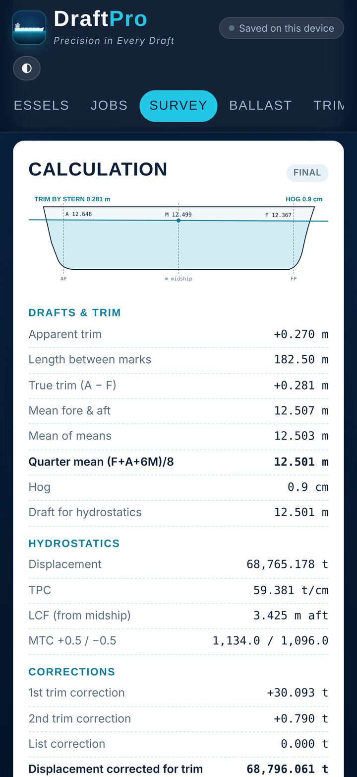 Draft survey calculation