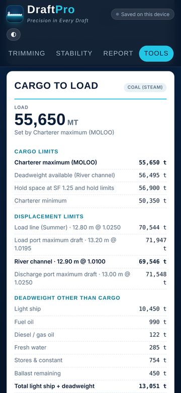 Cargo to load from the voyage instruction
