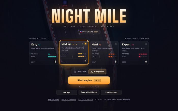 The main menu on a wide screen