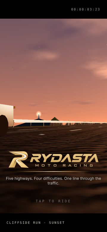 The title screen: Cliffside Run at sunset