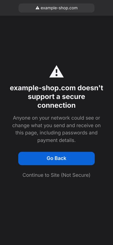 The HTTPS-First warning before an unencrypted page