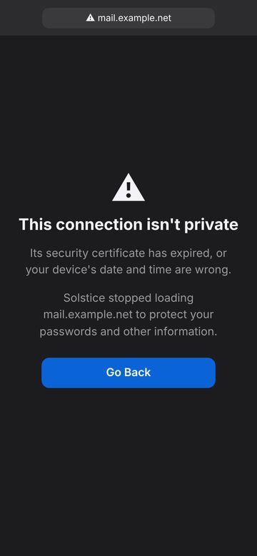 A bad certificate stops the page
