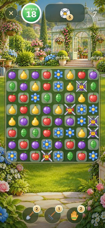 Level 7: match fruit and flowers on the lawn