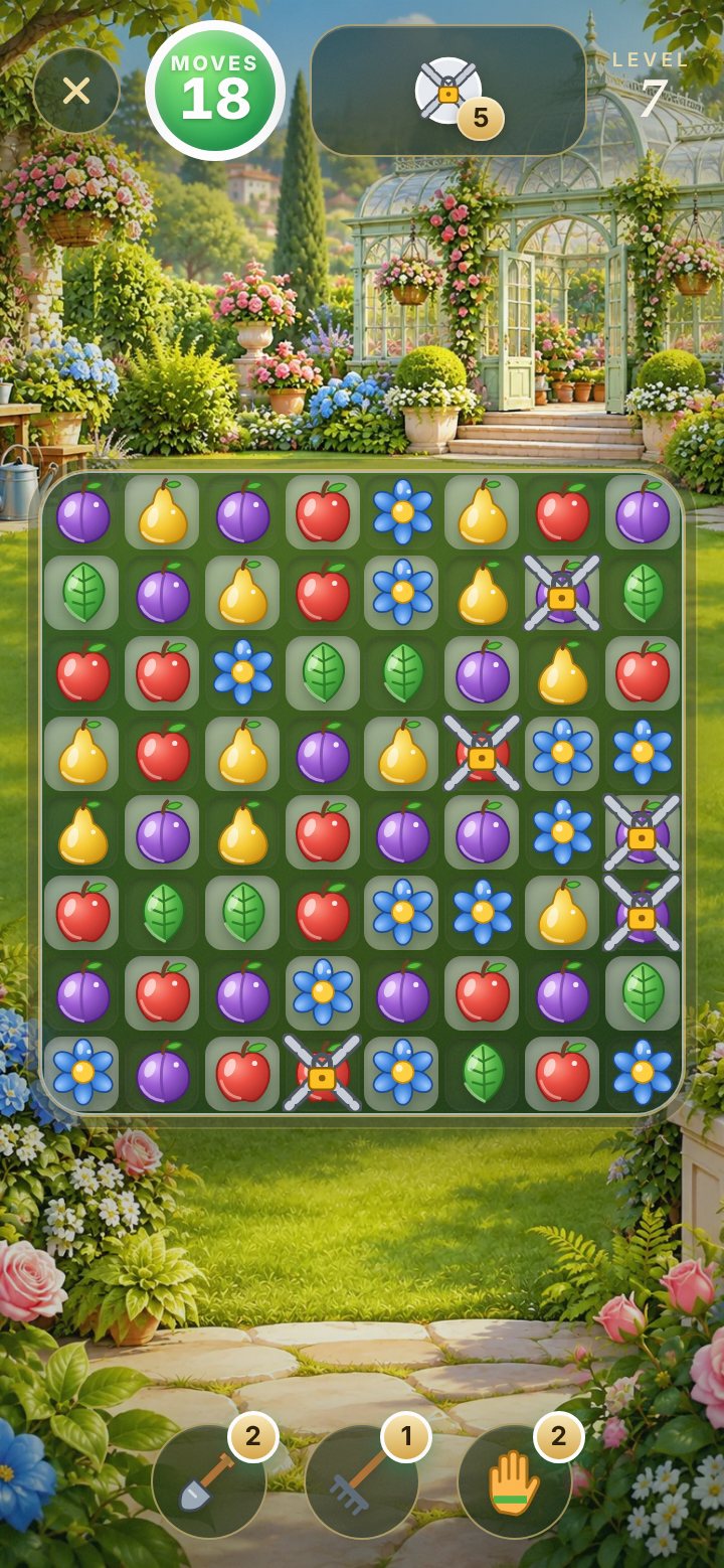 Level 7: match fruit and flowers on the lawn